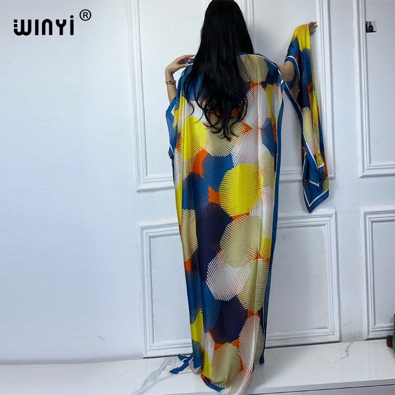 WINYI-Robe imprimée style bohème avec ceinture pour femmes africaines, abaya dubaï, tenue traditionnelle de luxe, ensembles musulmans, robe de soirée maxi