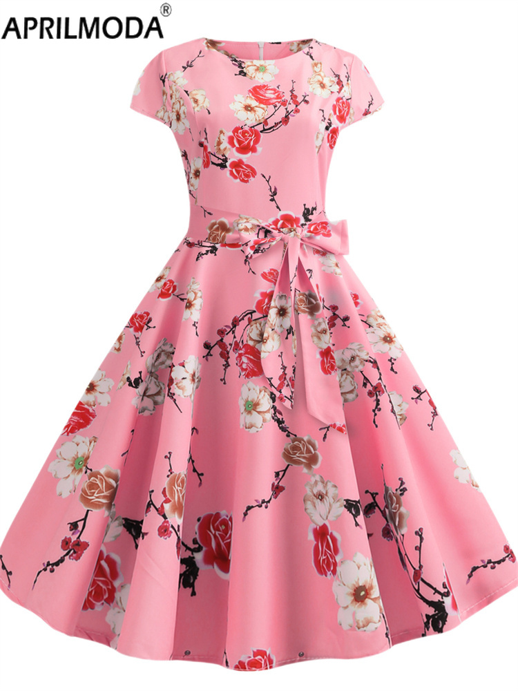 Robes d'été rétro élégantes pour femmes, robes de Cocktail courtes, imprimé écossais, manches courtes, taille haute, robe de soirée trapèze, années 1950