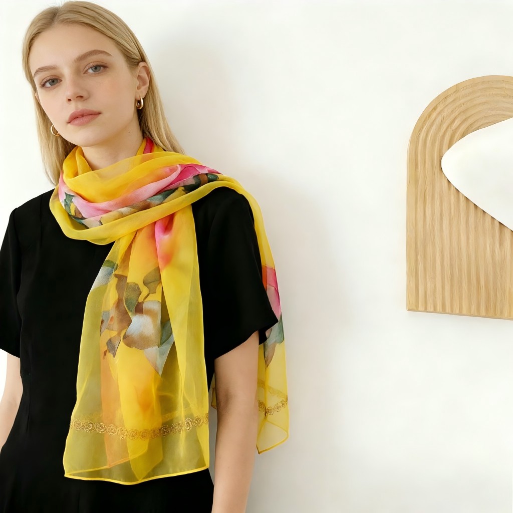 Écharpe en mousseline de soie georgette pour femme, châle long et fin, foulard rond doux, écharpes de plage, foulard féminin, imprimé fleur rose, mode