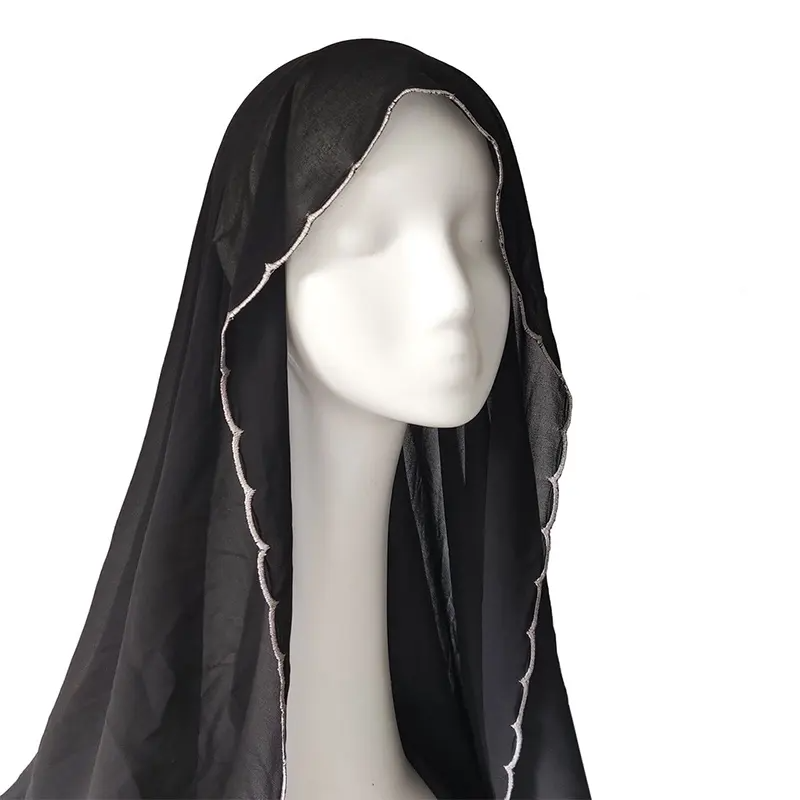 Châles Hijab en mousseline de soie musulmane, écharpe en dentelle pour femmes, enveloppes de tête solides, foulards pour dames, voile musulman, 70x180cm