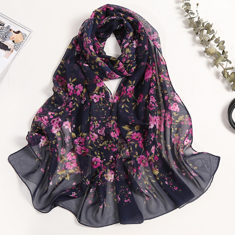 Prune Bossom été en mousseline de soie écharpe femmes Foulard châle Bandana élégant plage Protection solaire de haute qualité