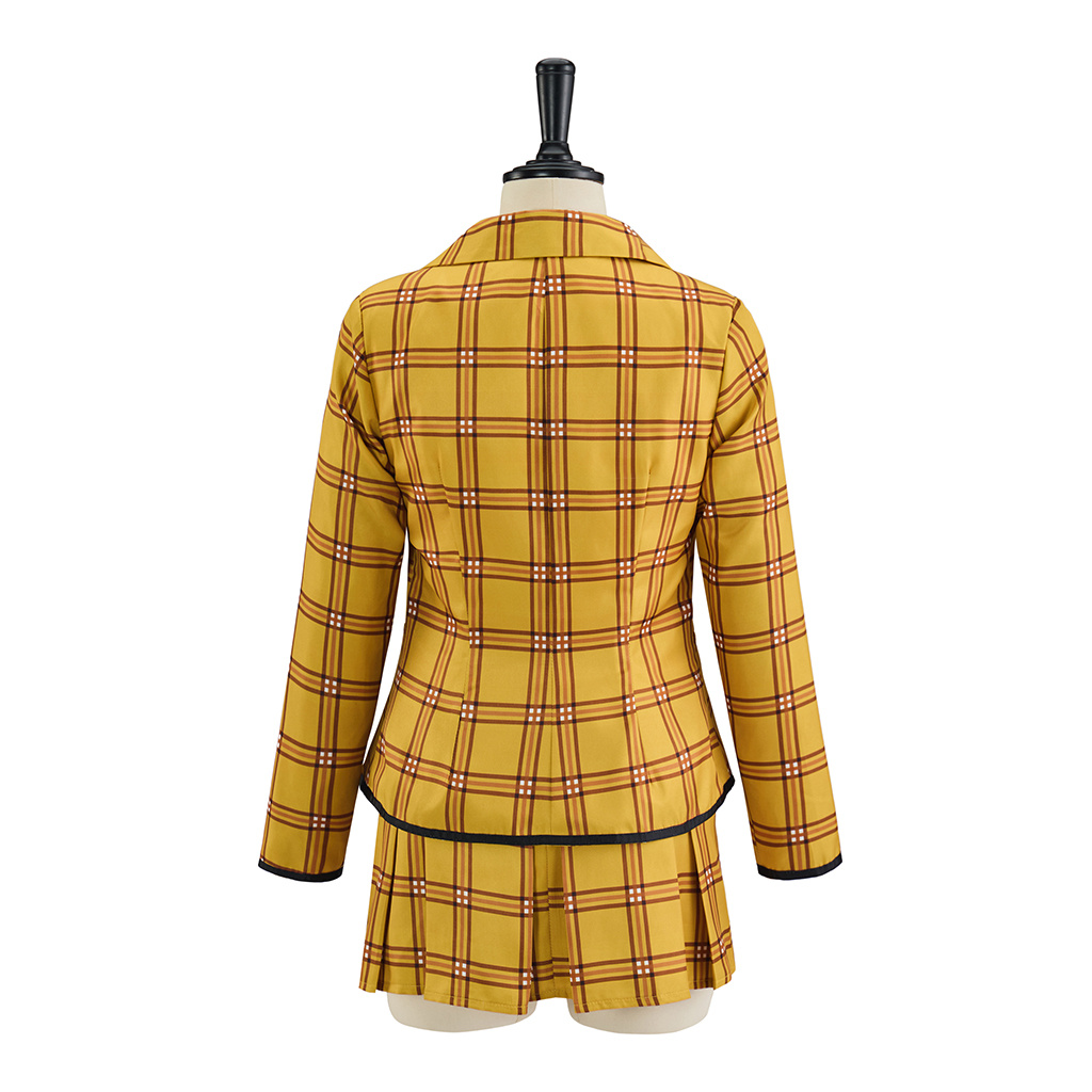 Film Clueless Cher Horowitz Cosplay uniforme à carreaux jaunes veste gilet jupes ensemble Halloween noël carnaval tenues de fête
