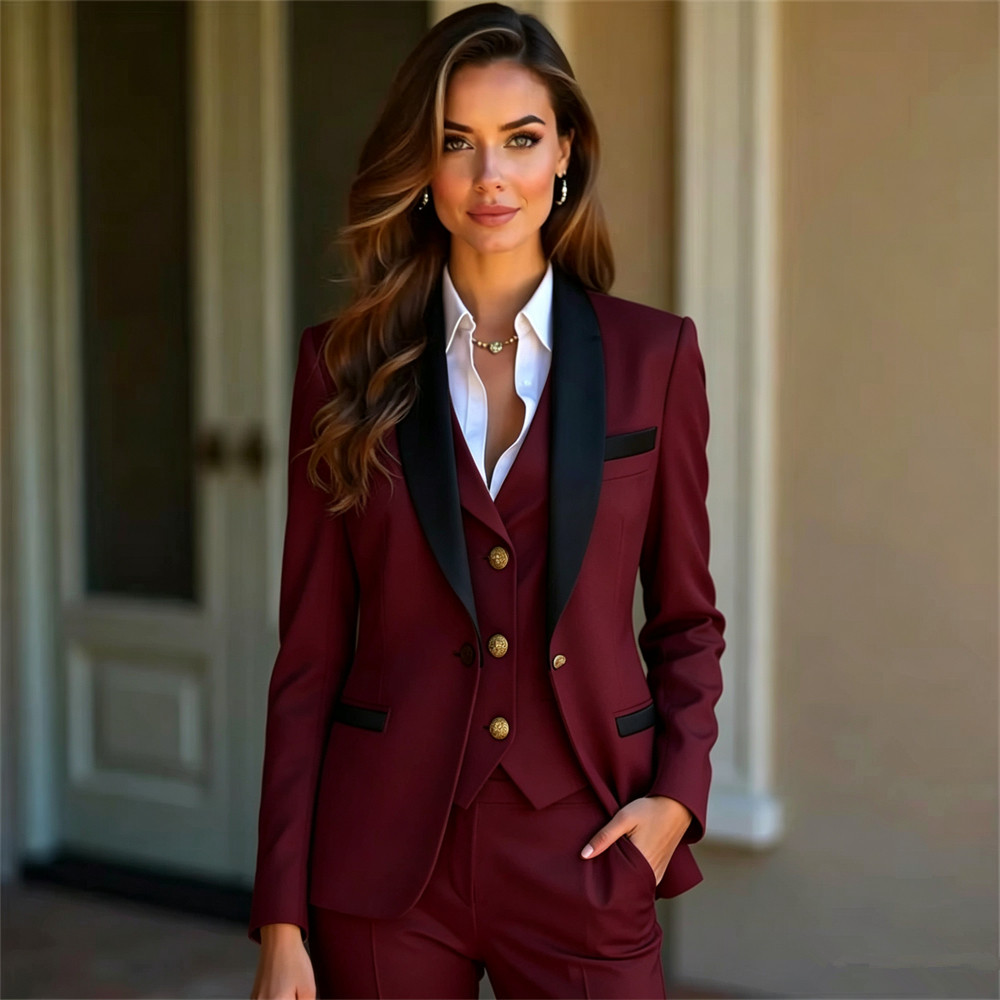 Costume 3 pièces pour femme, costume de smoking, robe de bal, coupe slim, ensemble de blazer formel pour bureau (veste + gilet + pantalon)
