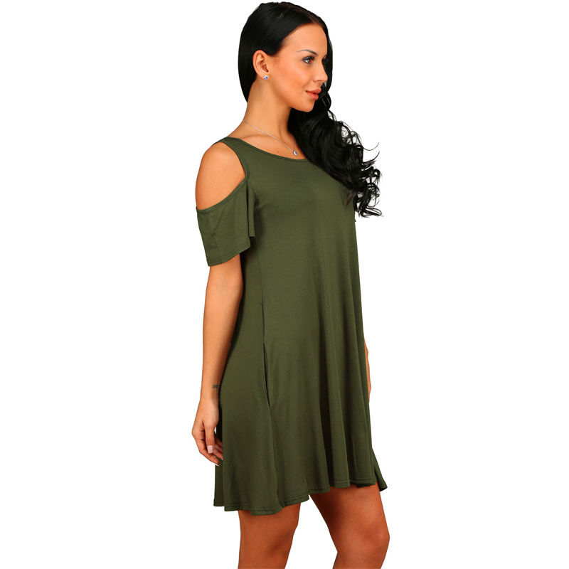 Robe d'été élégante pour femmes, Vintage, épaules dénudées, manches courtes, ample, couleur unie, col rond, soirée, Club, ligne a, QT036