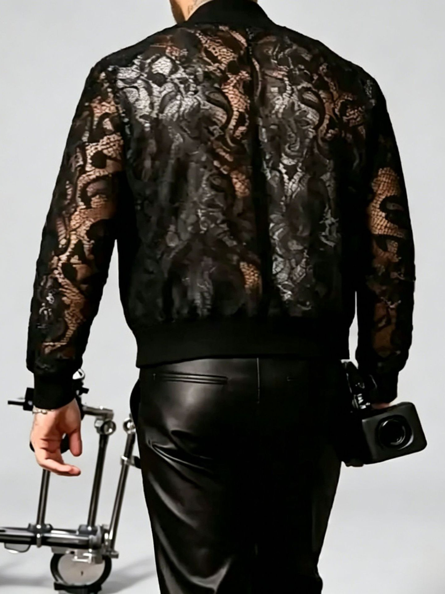 Veste en dentelle jacquard printemps-été pour hommes, style décontracté européen et américain, manteau de baseball sexy ajouré et transparent pour homme