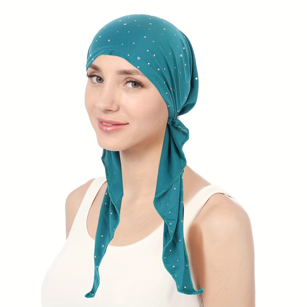 Strass décor Turban chapeau couleur unie élastique bandeau décontracté crâne casquette bonnets chimio casquette pour les femmes