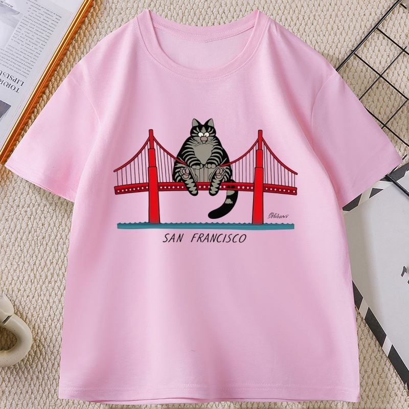 B-Kliban Cat San Francisco T-Shirt pour hommes et femmes, T-Shirt décontracté en coton à manches courtes et col rond, vêtements de créateur pour hommes, Streetwear
