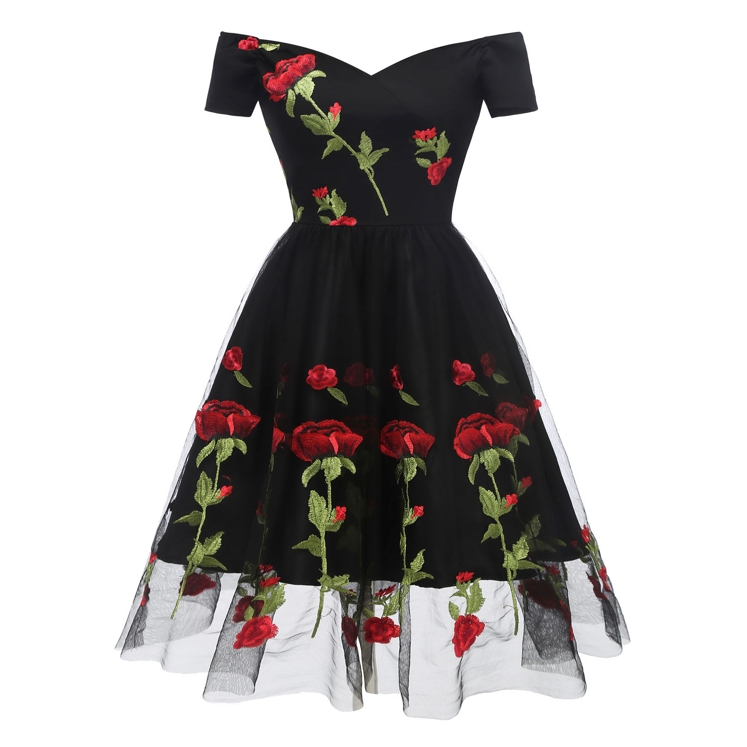 Robe de soirée brodée de fleurs roses pour femmes, col en V, élégante, maille plissée, imprimé Floral, tunique mi-longue blanche, Vintage, formelle, 2025