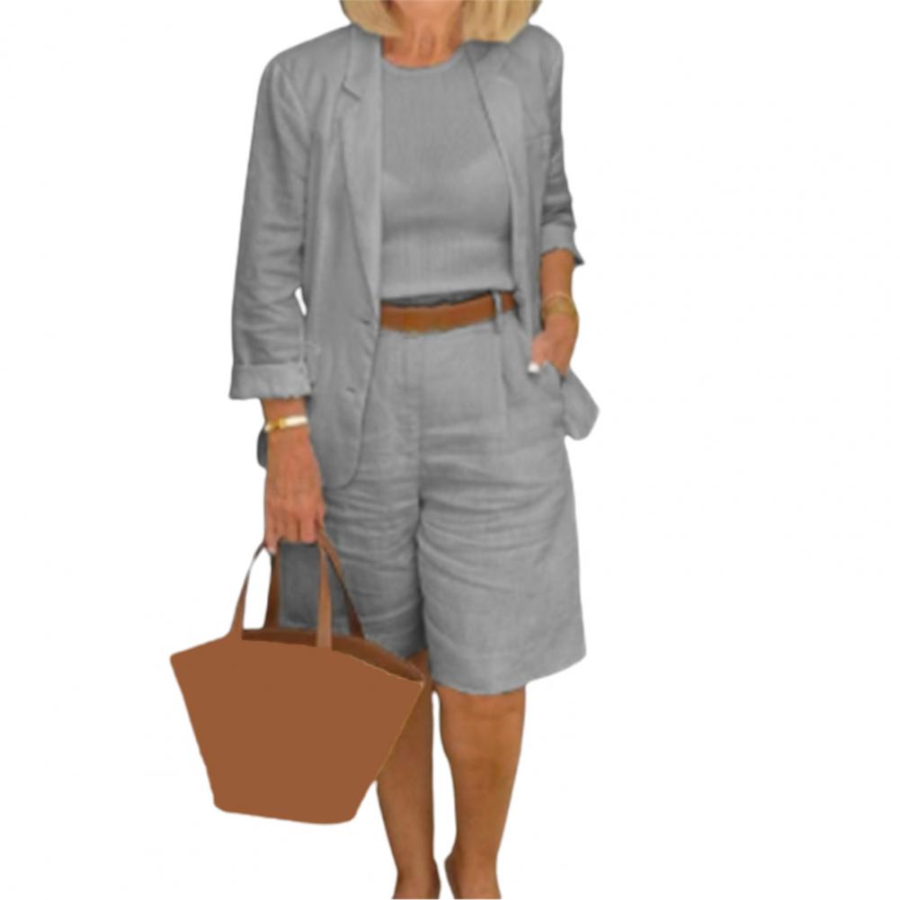 Ensemble deux pièces chemise à manches longues pour femmes, couleur unie, col rabattu, chemises décontractées, gilet, short à lacets, tenues pour dames, automne 2022