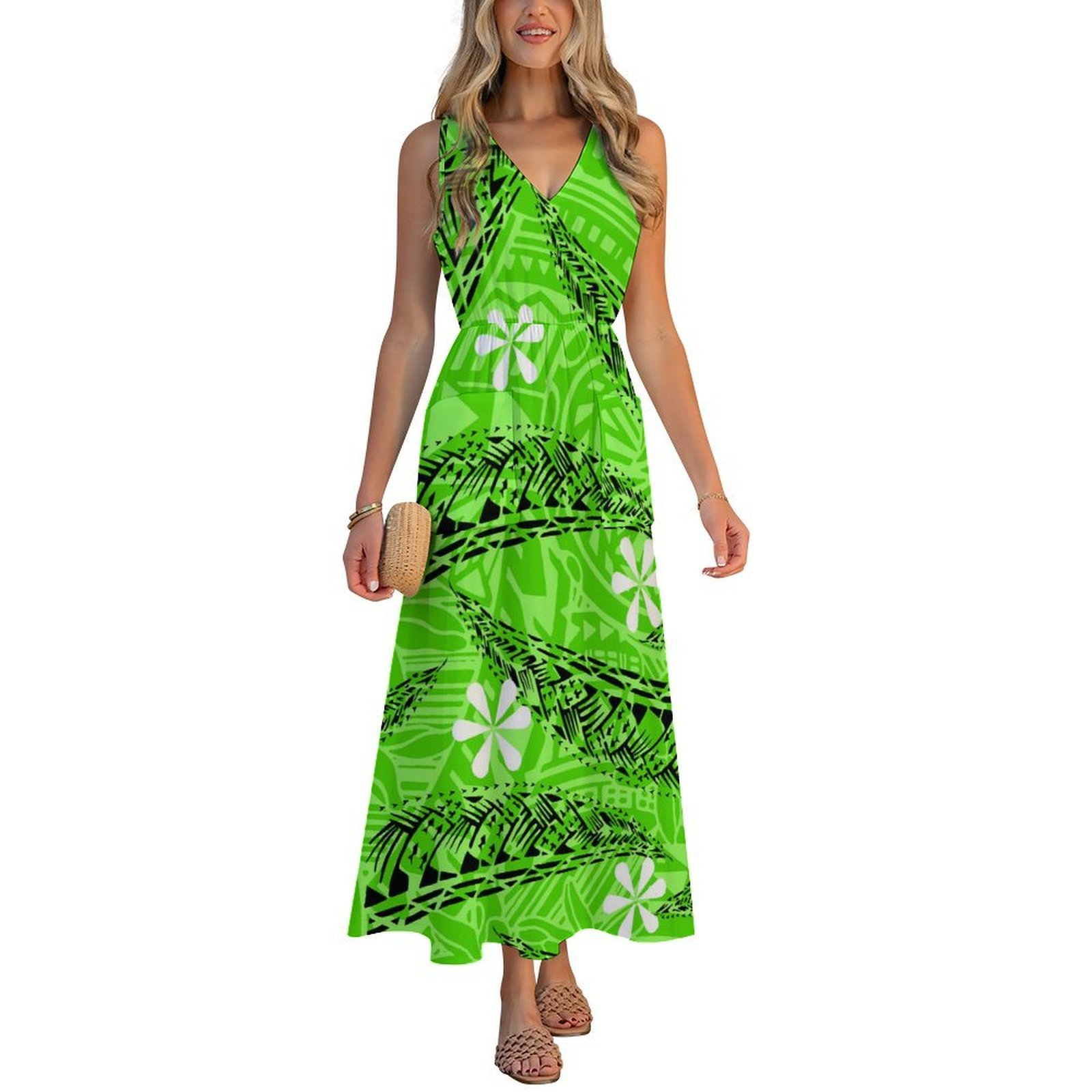 Robe de plage imprimée de Style polynésien, col en v, robe Slim à motif personnalisable