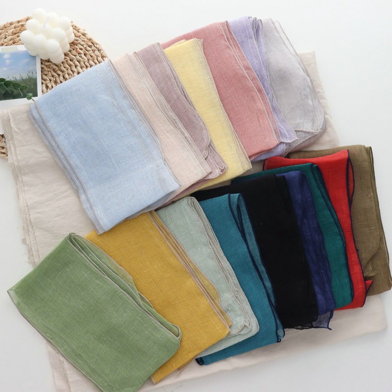 Nouveau style élégant et haut de gamme : Écharpe longue en lin, ruban, foulard coréen simple et polyvalent pour femme, protection du cou, bandeau.