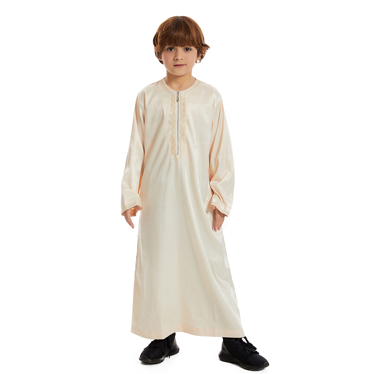 Abaya-Robe longue pour enfants musulmans, pour Ramadan, Jubba, Thobe de prière, pour garçons, caftan islamique, col rond, pour caftan, dubaï, arabe