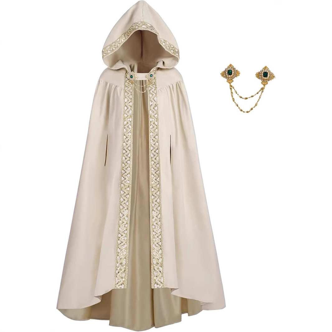 Nouveau médiéval rétro pastorale ruban bord cape à capuche cravate cape Halloween cour robe reine Prince Anime jeu de rôle cape Costume