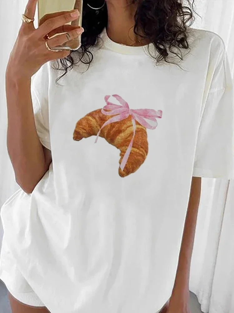 Mode américaine Ins personnalité Simple imprimé T-shirt en été Y2K pain rose mignon femmes Style vêtements haut à manches mi-longues