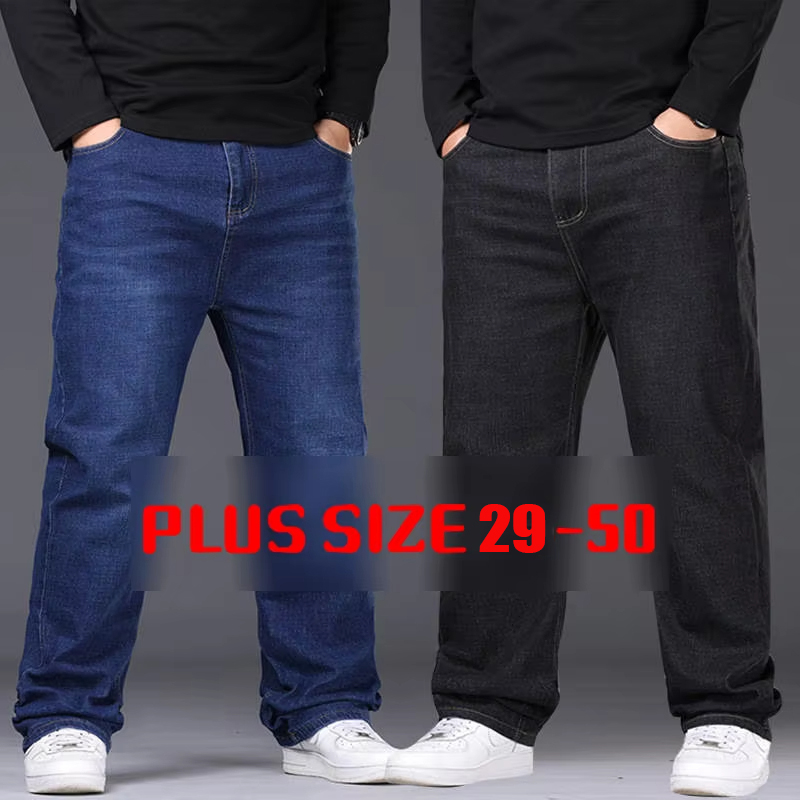 Jeans extensibles pour hommes, tailles 29-50, pantalons en Denim à jambe droite, tailles étendues, bleu, noir, Streetwear, coupe décontractée, pour le travail, décontracté, nouveau