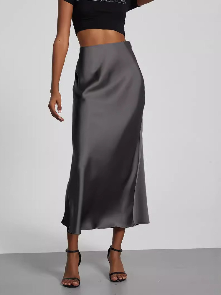 21 couleurs nouveau 2026 femmes élégantes taille haute Satin jupes longues femme été couleur unie Faldas