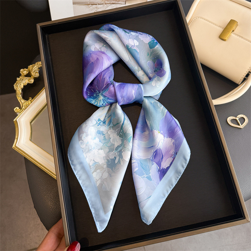 Nouveau Foulard Carré en Satin à Imprimé Floral 2026 pour Femme, Écharpe Douce, Voile, Hijab, Décoration Toutes Saisons, Lien de Cou