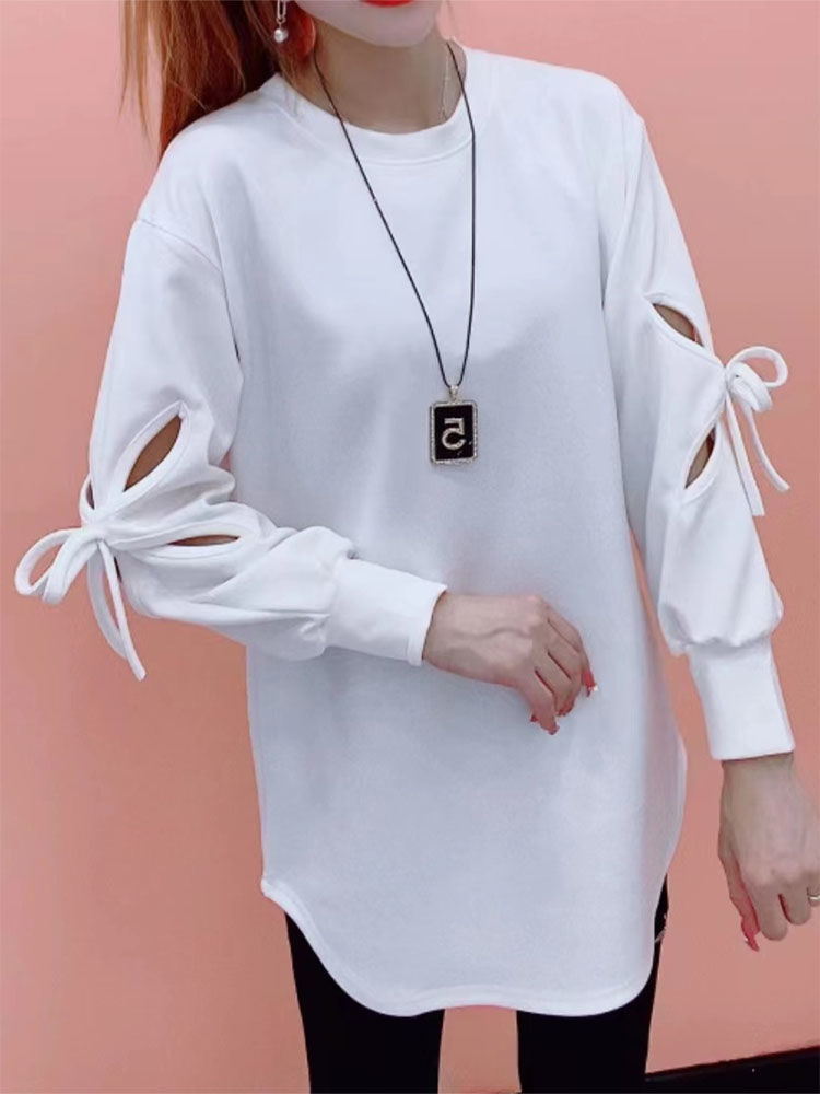Femme T-shirt mode coréenne vêtements haut élégant printemps vêtements noir Streetwear décontracté Long blanc ample automne femmes T-shirt