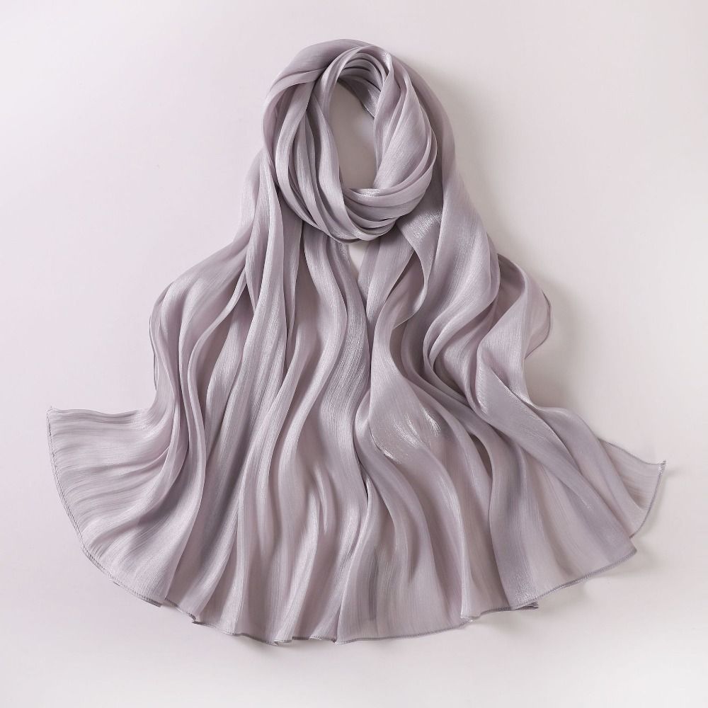 Écharpe en Soie Unie de Haute Qualité, Voile Hijab en Mousseline Brillante, Longue Écharpe Douce pour le Ramadan et l'Extérieur