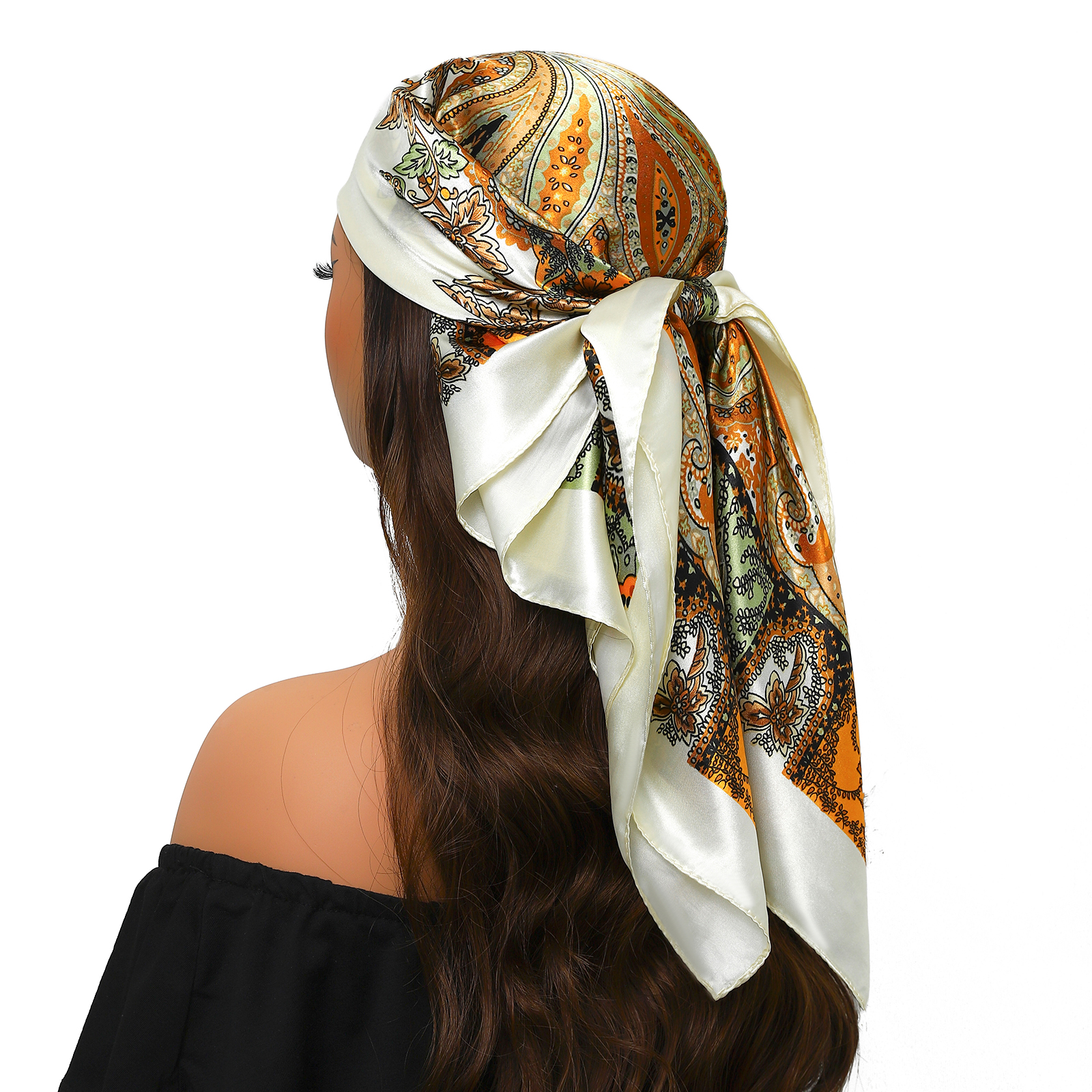 1 pièce Foulard carré de luxe pour femme 90*90cm en soie satinée, bandana doux, écharpe de cou, hijab, foulard pour cheveux pour femmes