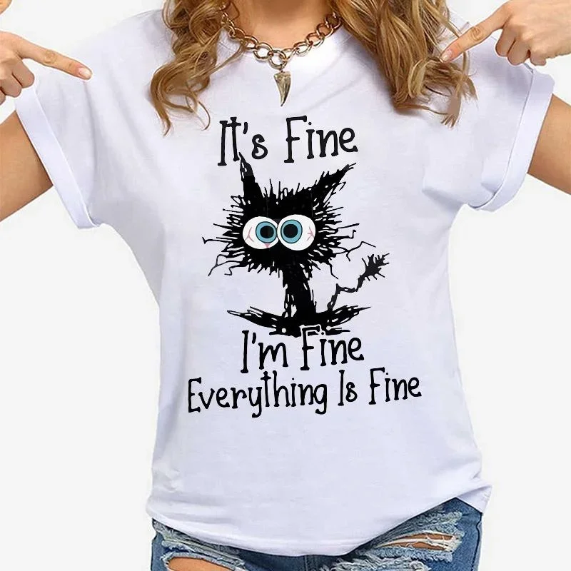 Femmes vêtements chat c'est bien, je vais bien tout est bien imprimé T-shirts été décontracté mode personnalisé femme vêtements