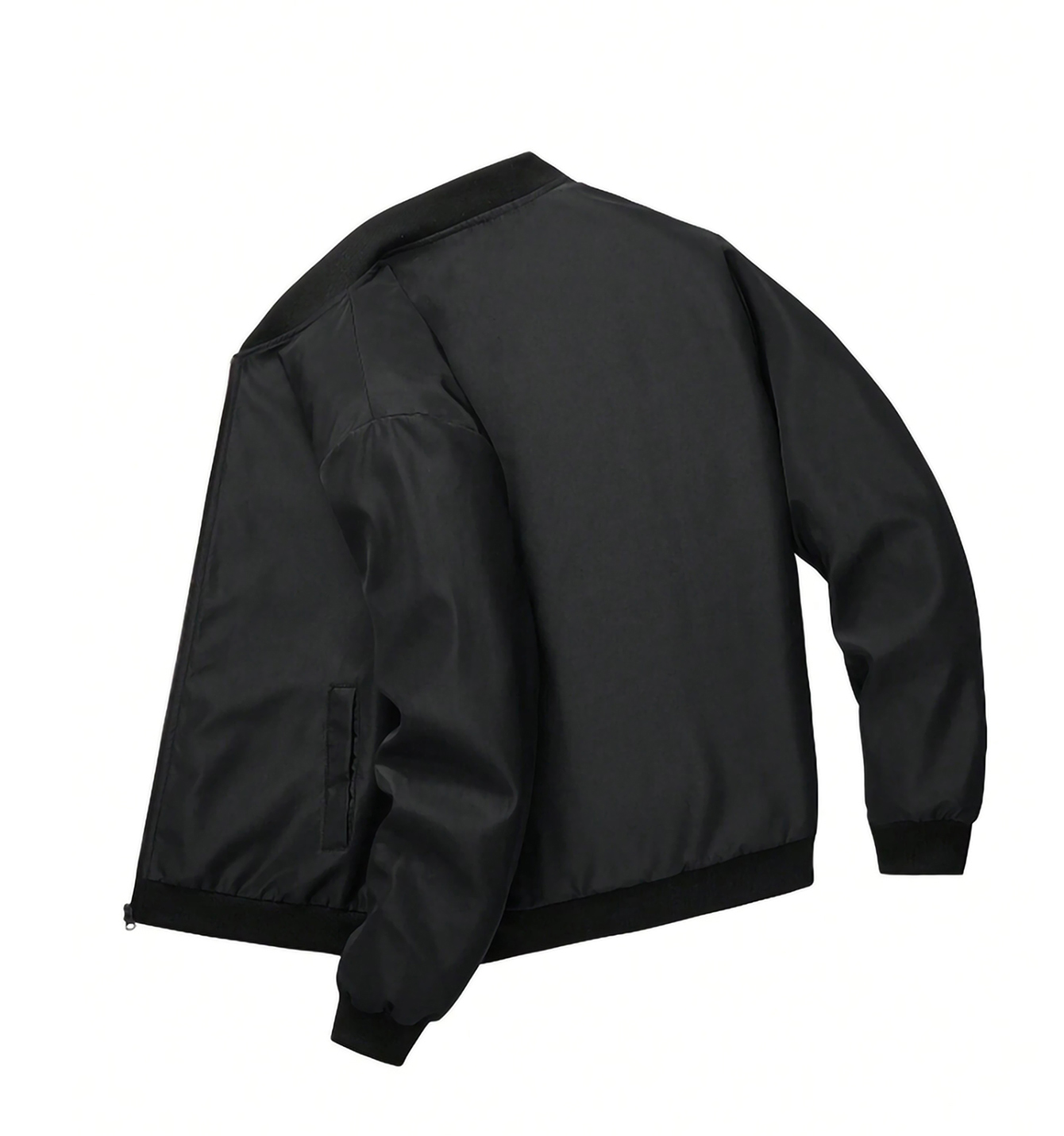 Veste légère unie pour hommes, haut à col montant pour sports de plein air et loisirs, veste de baseball avec fermeture éclair et ourlet élastique, coupe-vent, résistant à l'usure, tissu confortable et de haute qualité, adapté aux loisirs à domicile, vêtements de travail pour le travail, sports de plein air