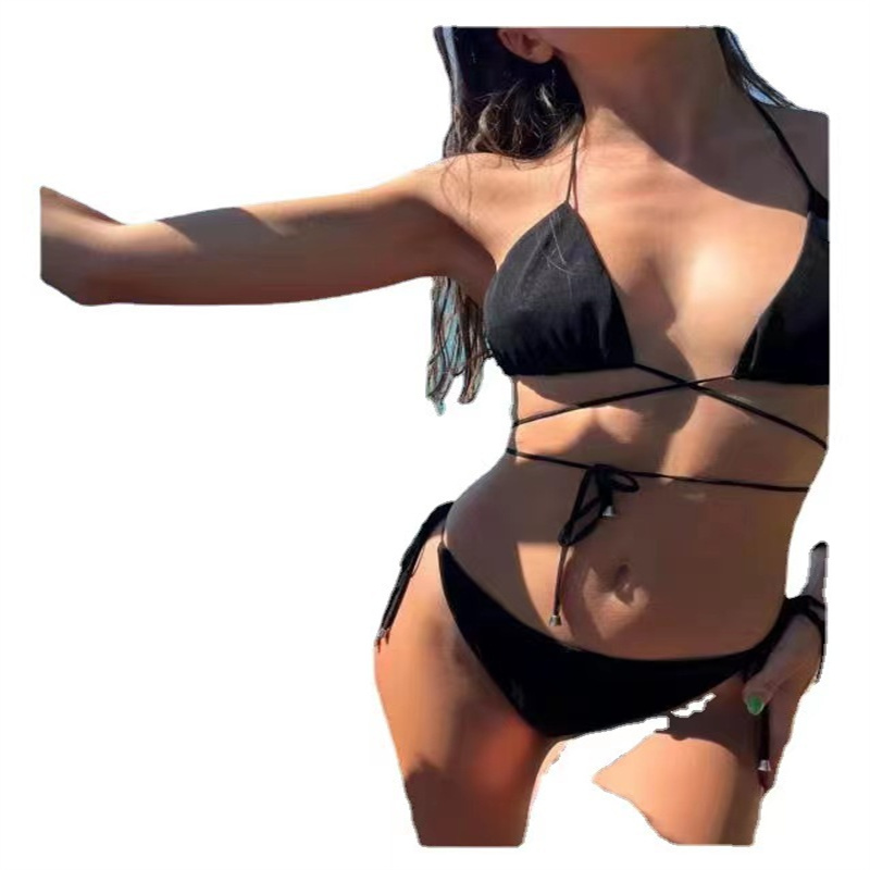 Maillot de bain deux pièces pour femmes, sexy, col licou, triangle, string