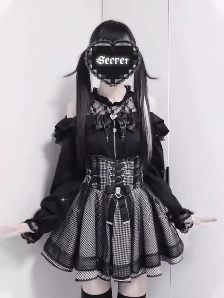 Ensemble jupe taille haute élégante à manches longues, épaules dénudées, vieux testament de Berlin, nouveau Style d'automne, tenue de dame de Style japonais