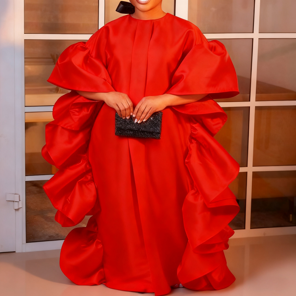 Femmes brillant Bubu robes caftan ample col rond volants noël traditionnel afrique fête africaine Boubou robes événement féminin automne