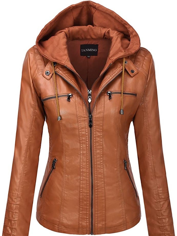 Veste en cuir à capuche ensemble deux pièces veste en cuir amovible de grande taille pour les femmes printemps automne vêtements d'extérieur femmes en cuir lavé Pu