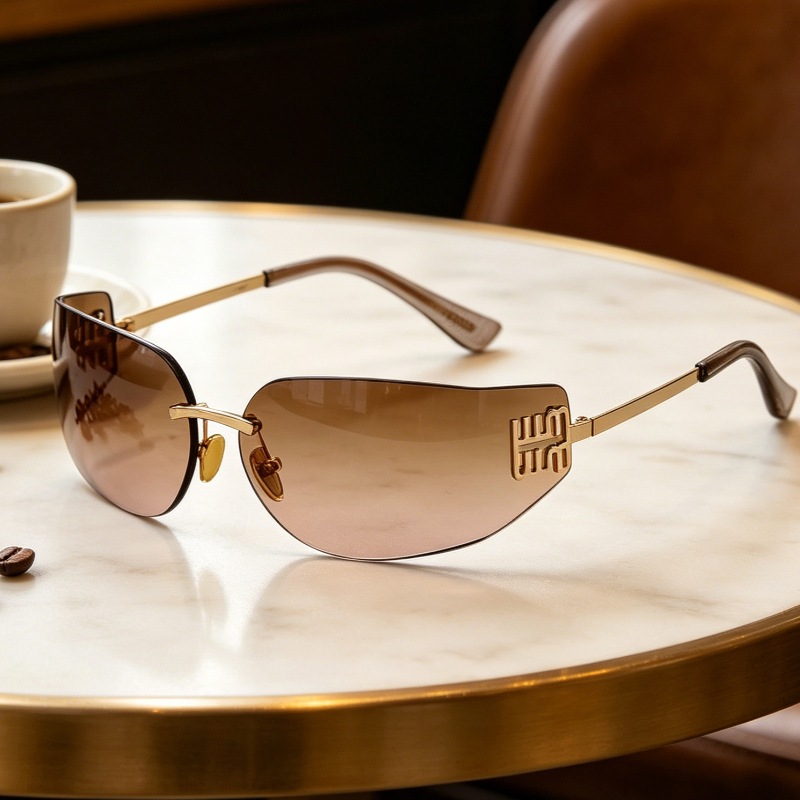 Nouvelles Lunettes de Soleil Haut de Gamme 2026 pour Femme – Sans Monture, Courbées, Protection Oculaire et Anti-UV pour Voyage et Randonnée (Gafas)