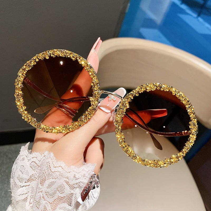 Lunettes de soleil rondes vintage pour femmes, avec diamants, dégradées, surdimensionnées, design de marque de luxe, tendance