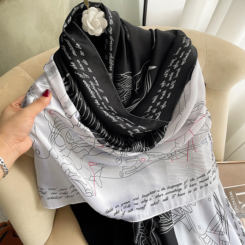 Foulard de marque de luxe pour femmes, 180x90cm, châle enveloppant, silencieux, Hijab Bufanda, Bandana, étoles de plage, 2022 soie