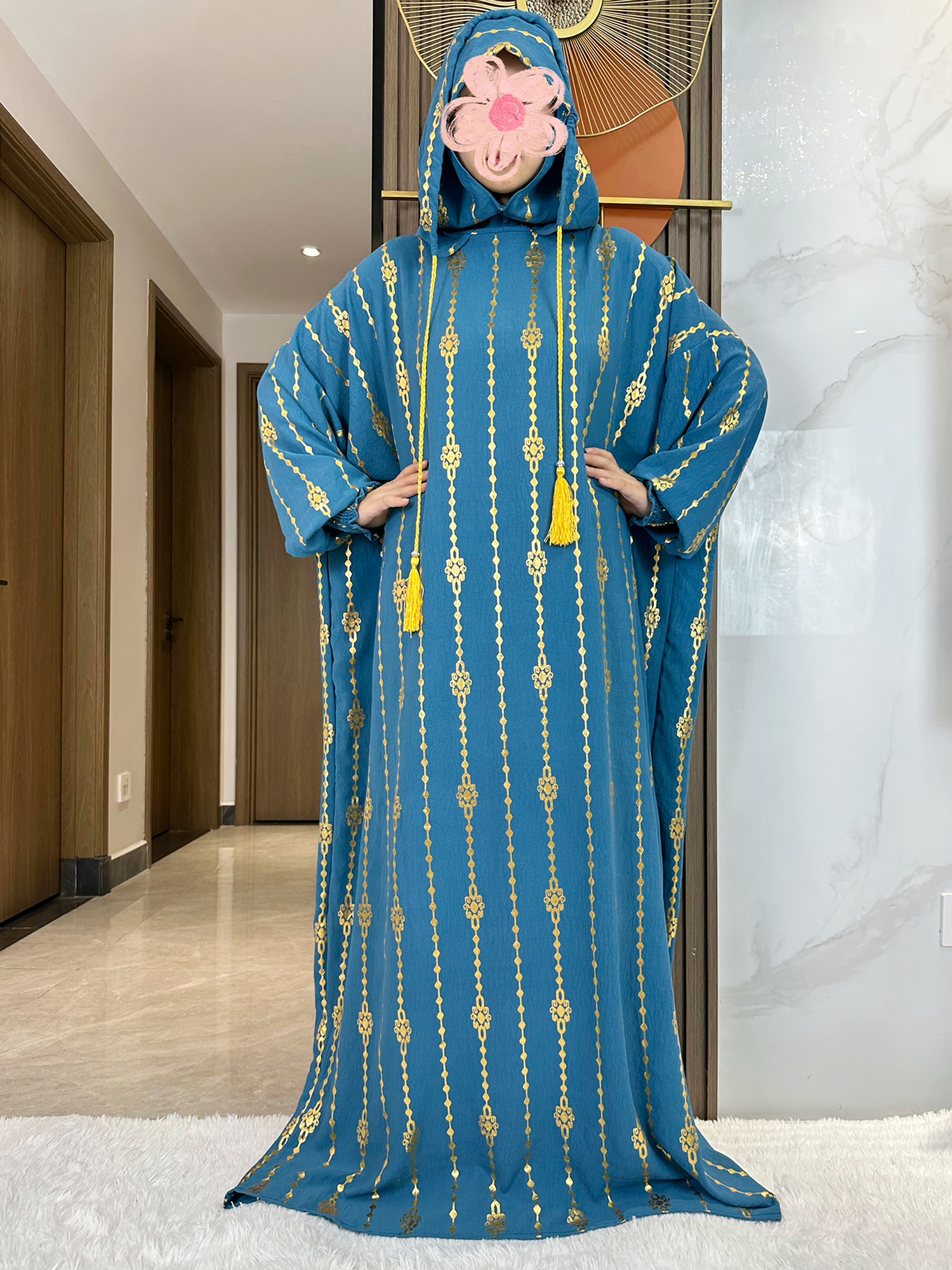 Nouveau coton Ramadan musulman deux chapeaux Abaya dubaï turquie Islam vêtements de prière or poussière robe Islam femmes robe caftan