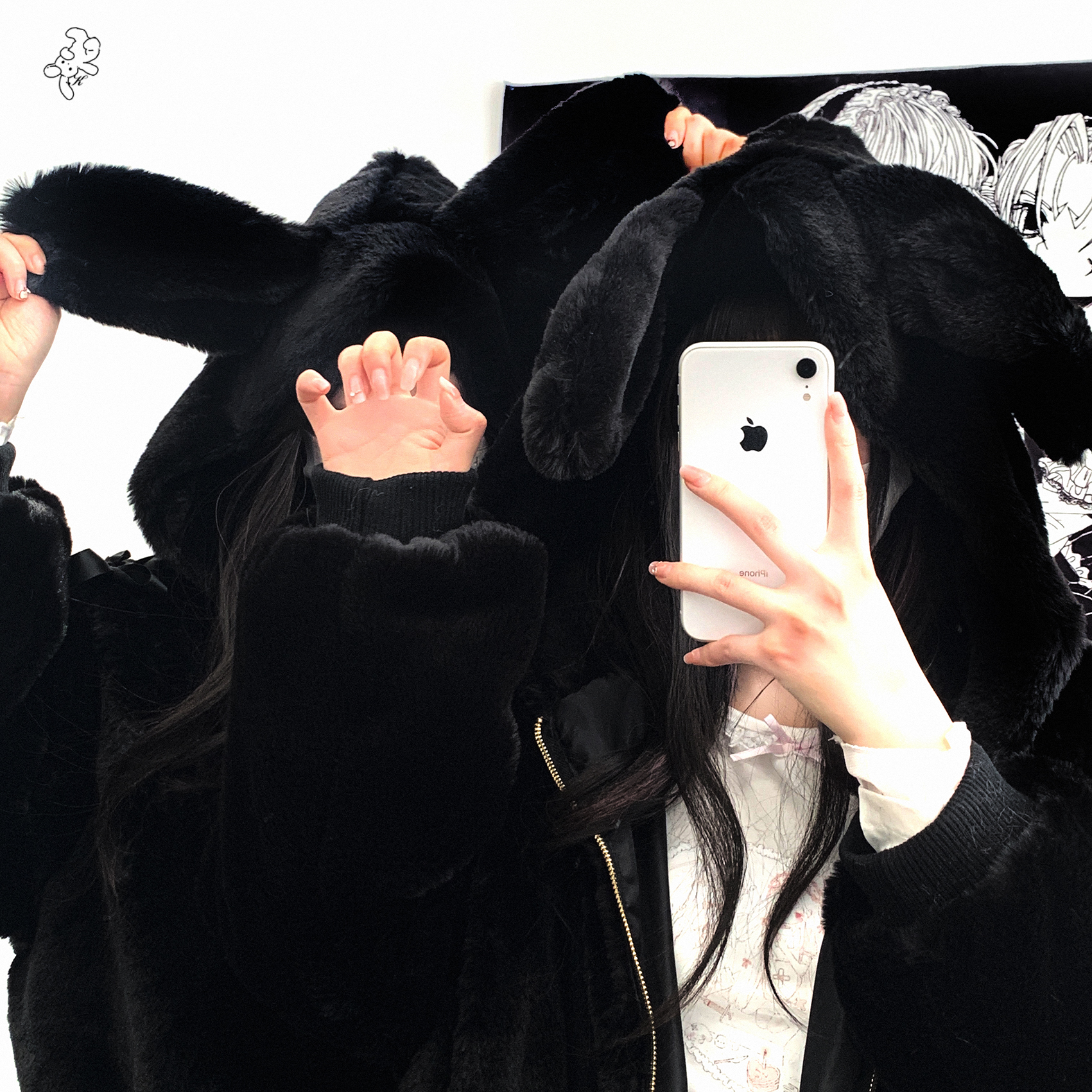 Moelleux lapin arc Zip à lacets femmes vêtements japon ample chaud à capuche Patchwork sweats à capuche Preppy belle bureau dame vêtements d'extérieur décontractés