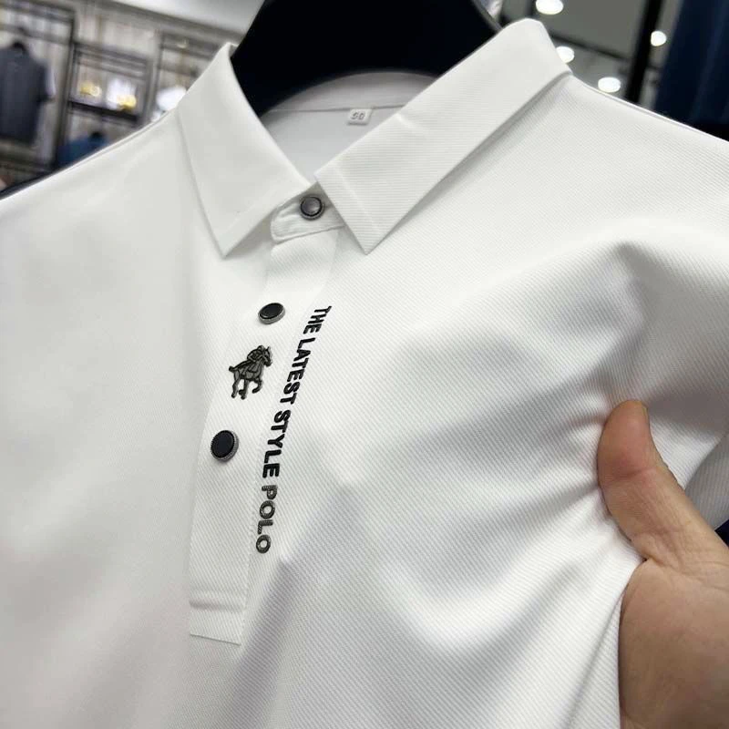Haute qualité Ice Silk manches courtes hommes polo shirt été nouvelle marque mode broderie DESIGN TOP respirant cool t - shirt