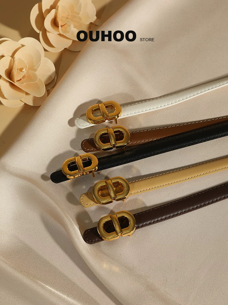 Ceinture fine en cuir élégante pour femme, ceinture de taille fine tendance avec boucle dorée, ceinture de créateur tendance pour robes, jeans et pantalons