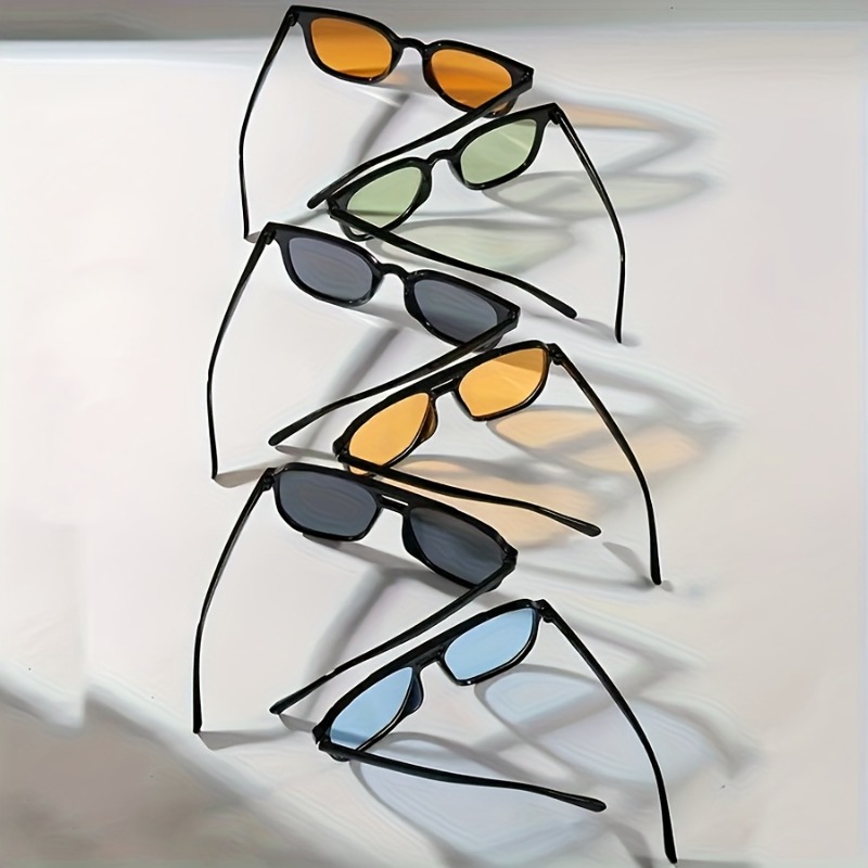 Lot de 6 lunettes de soleil carrées géométriques pour hommes, verres teintés, idéales pour un style festif