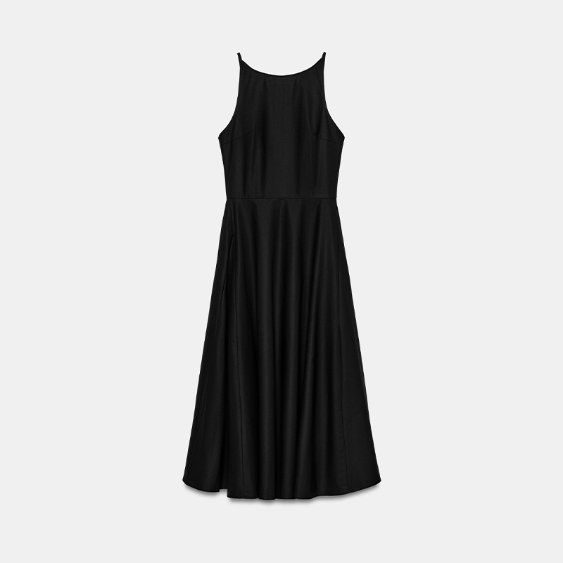 Robe midi noire chic et élégante sans manches coupe trapèze classique pour femme – Tenue intemporelle décontractée et tendance pour l'été et le bureau