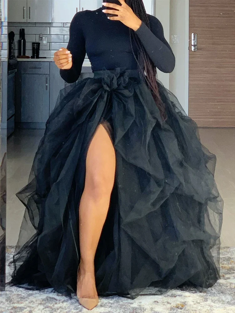 Jupe Tutu Superposée en Tulle pour Femme, Tenue de Soirée, de Mariage, Taille Haute, Longue Fendue, de Bal, de Princesse, pour Patientes