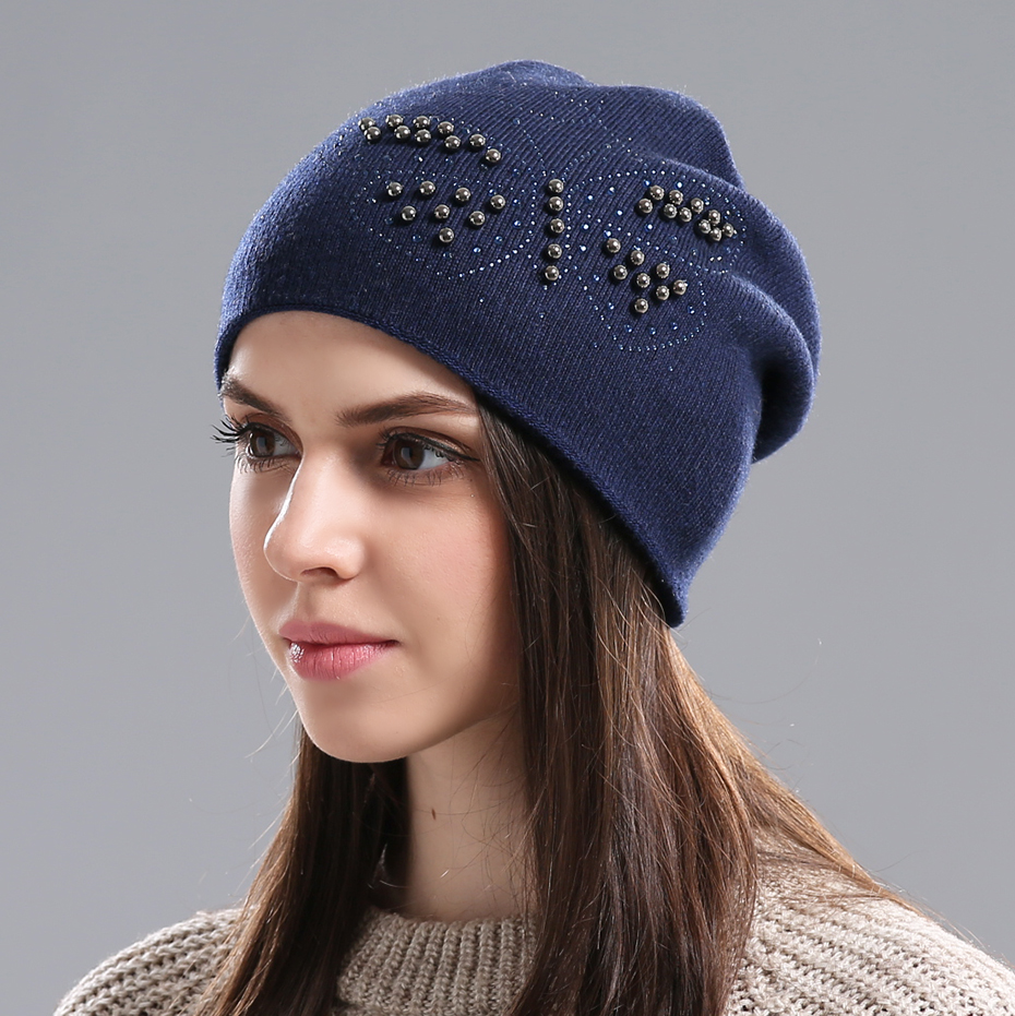 Femmes hiver chapeaux laine tricot bonnet chapeau épais chaud Double couche mode crâne casquette