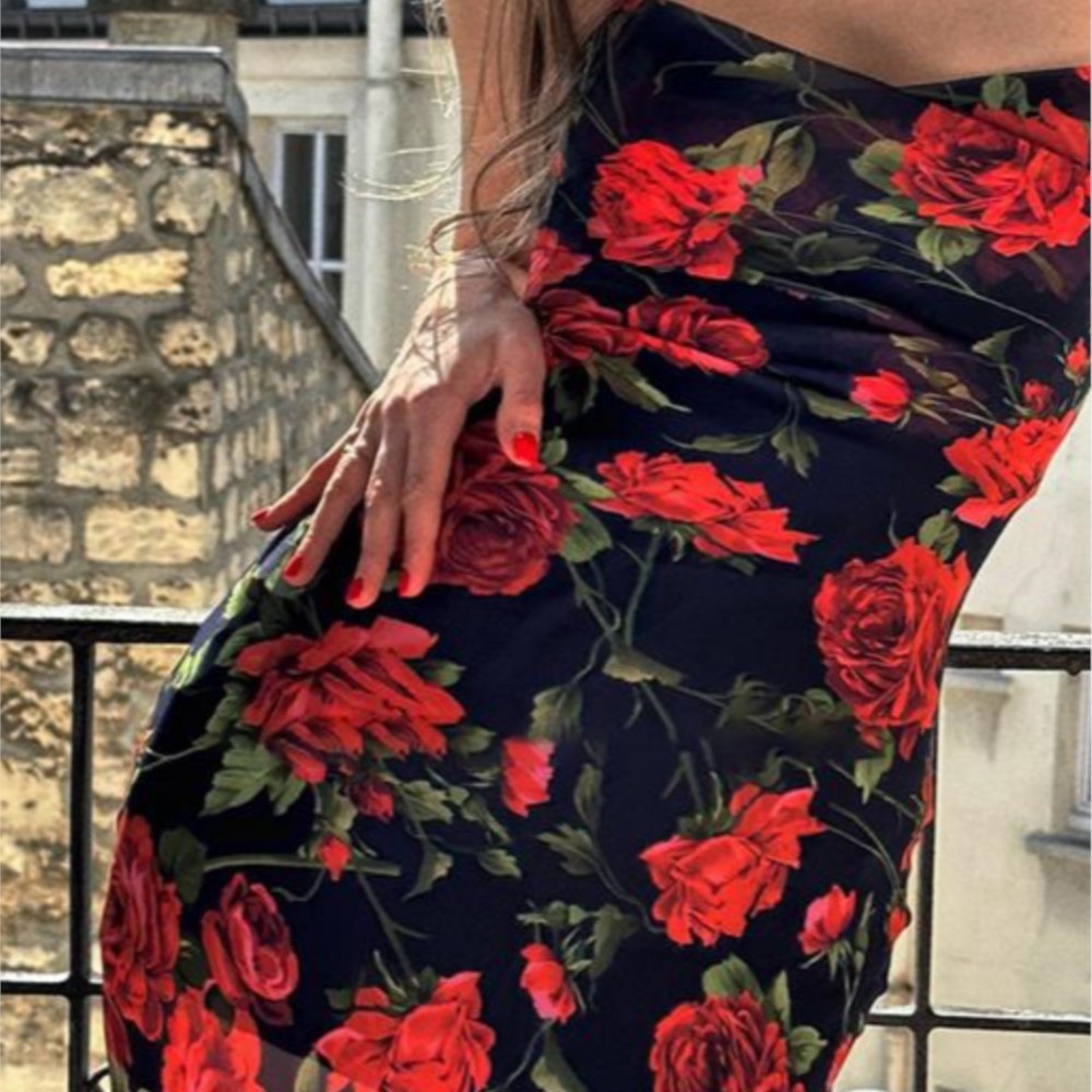 Robes de soirée sexy moulantes pour femme, imprimé floral, sans manches, avec contraste aux hanches, style tendance et élégant