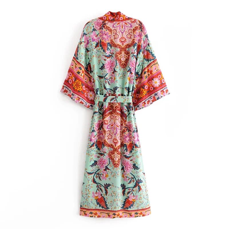 Boho Queens femmes paon imprimé manches chauve-souris plage bohème Kimono Robe dames col en V gland été Happie Bikini couvertures