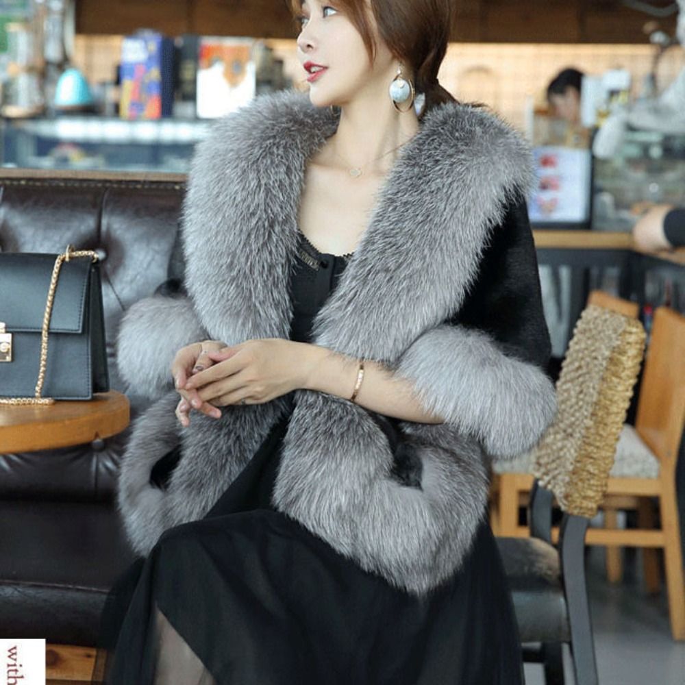 Mode hiver chaud châle épaissir mariée Cardigan Cape manteau fausse fourrure col châle nouvelle écharpe et enveloppement