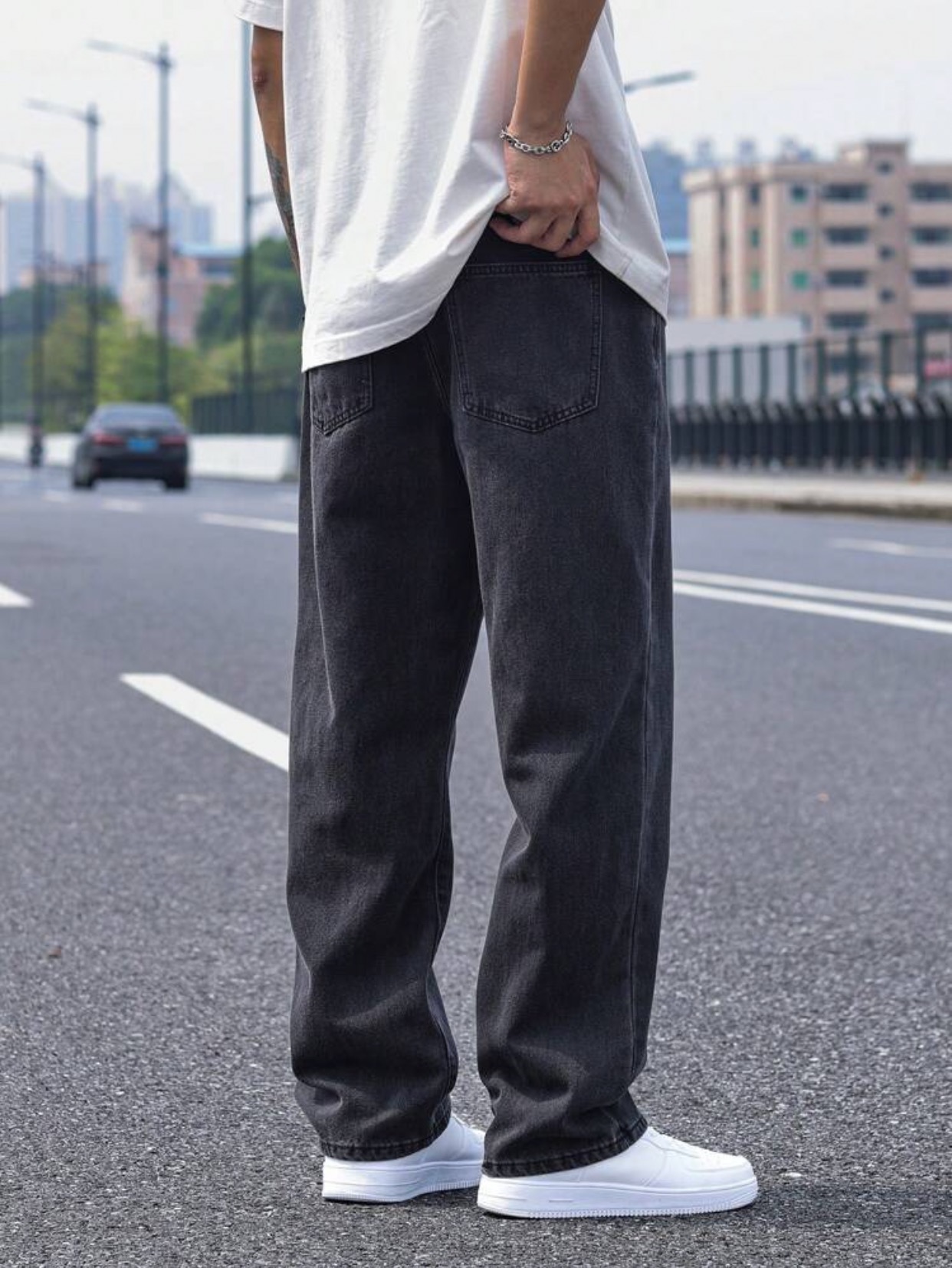 2025 nouveaux jeans longs décontractés pour hommes, jeans classiques à jambes droites et jeans à jambes larges pour hommes, couleur unie