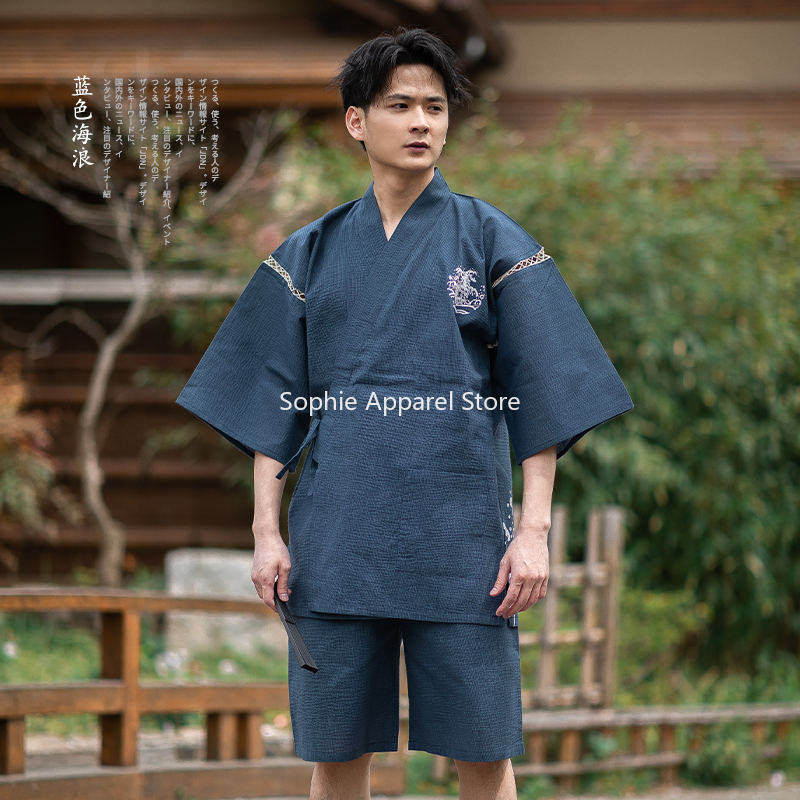 Ensemble de salon d'été kimono japonais pour hommes Jinbei ensembles de pyjama pour hommes vêtements de nuit Yukata