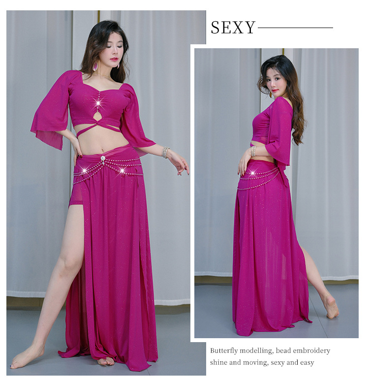 Ensemble de Costumes de danse du ventre pour femmes, haut + jupe de danse orientale, Costume de danse à manches longues, vêtements d'entraînement sur scène
