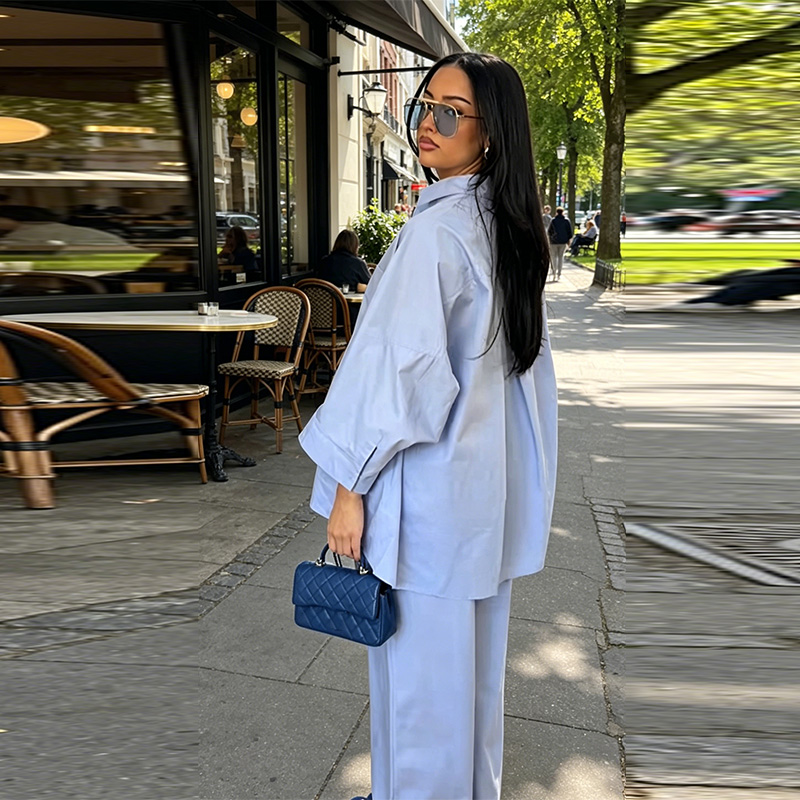 Ensemble 2 Pièces Tendance pour Femme : Chemise Oversize à Manches Longues Boutonnée et Pantalon Ample Confortable – Nouvelle Collection 2026 – Style Décontracté Urbain