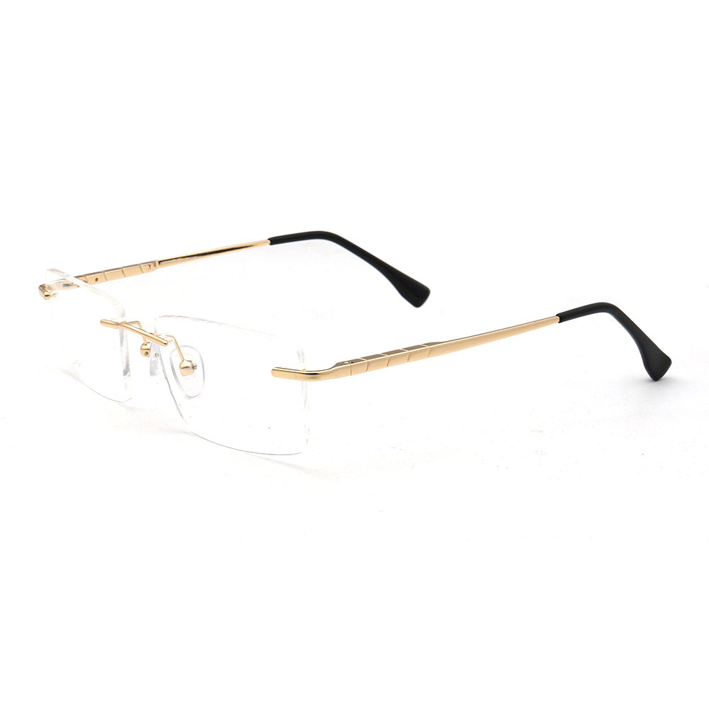 Montures de lunettes rectangulaires sans monture pour hommes, lunettes optiques carrées en métal d'affaires, lunettes légères, or, argent, noir