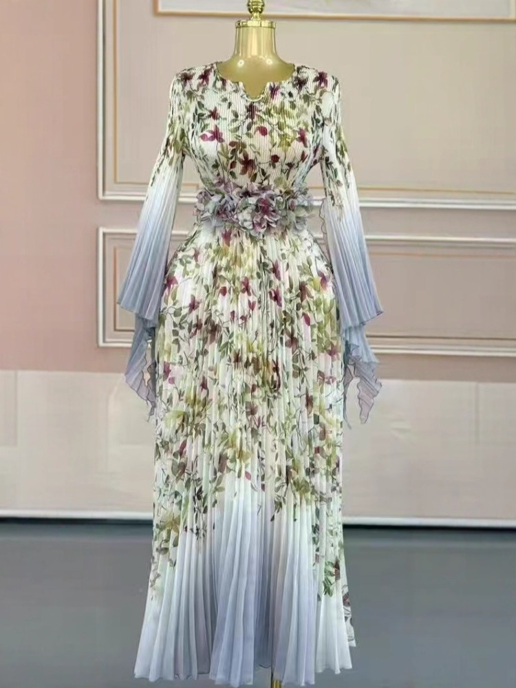 Miyake 2025 robe africaine élégante robe d'automne nouveau tempérament célébrité taille mode robe longue vêtements pour femmes